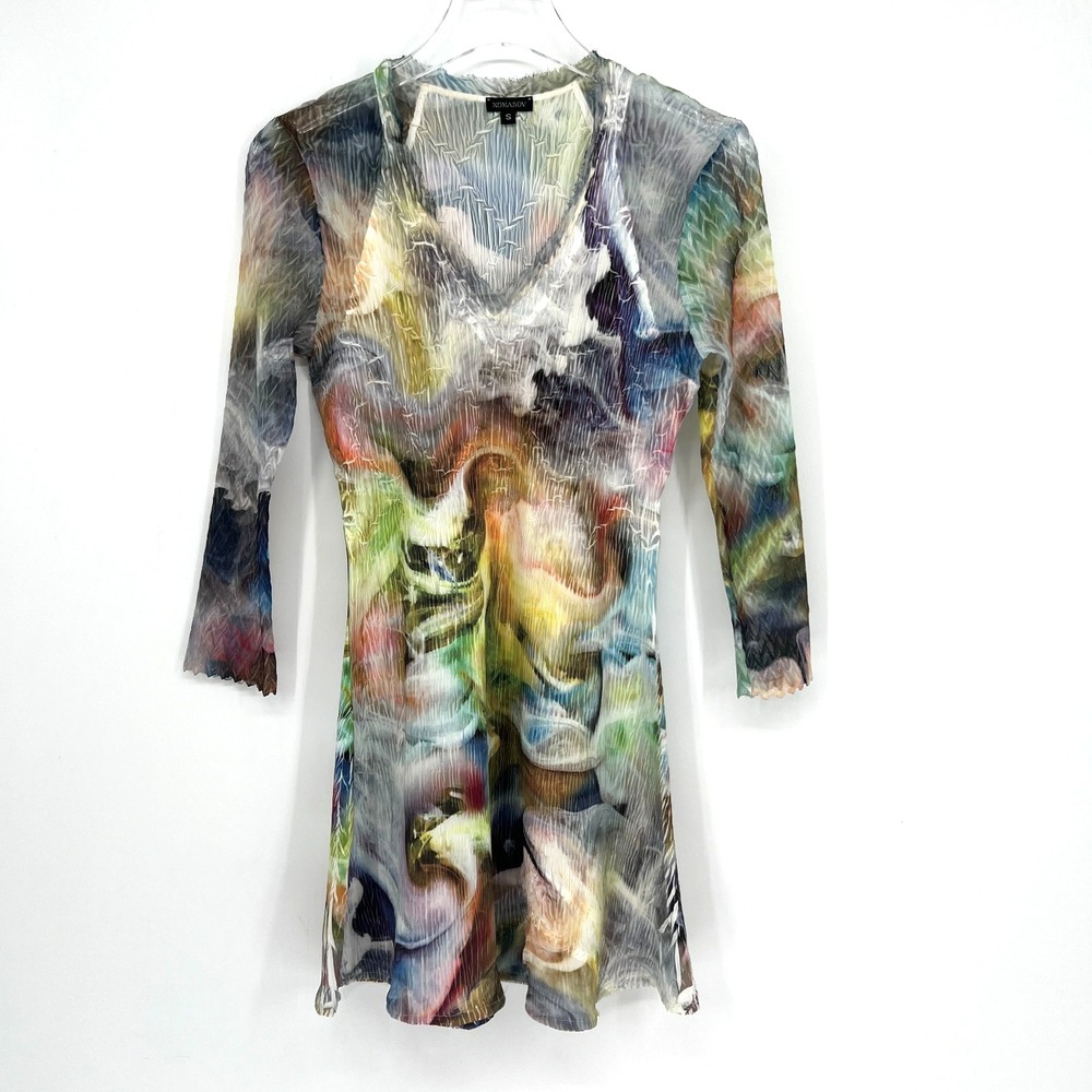 Komarov Mini Dress Womens S Abstract Tie Dye Rainbow Y2K 90s Mesh Artsy